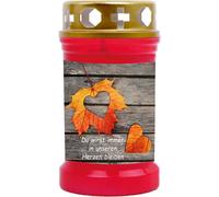 Bougie funéraire rouge 40h ( couvercle or ) - feuillage coeur