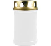 Bougie funéraire rouge/blanche 48h ( couvercle or ) blanc