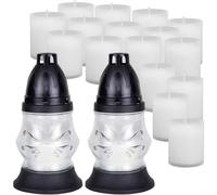 Bougie funéraire verre 2 x Small blanc + 18 bougies
