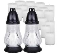 Bougie funéraire verre 2 x tulipe blanche + 14 bougies