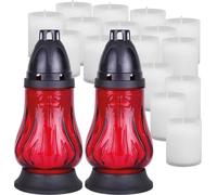 Bougie funéraire verre 2 x tulipe rouge + 14 bougies