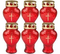 Bougie funéraire verre "coeur" 13,5cm - pack de 6 rouge