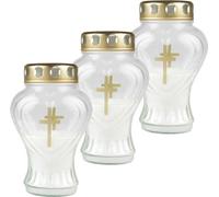 Bougie funéraire verre "coeur" 17cm - pack de 3 blanc