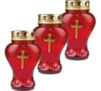 Bougie funéraire verre "coeur" 17cm - pack de 3 rouge