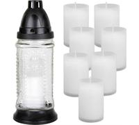 Bougie funéraire verre tour blanc + 8 bougies