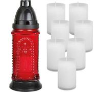 Bougie funéraire verre tour rouge + 8 bougies