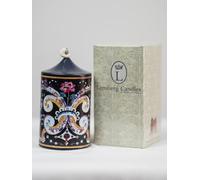 Bougie imprimée noire laquée faiences florentines XVIème siècle Commesso Fiorentino Bougie renaissance italienne cadeau bougie Bio fragrances Myrrhe et Camphre