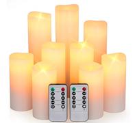 Bougie LED, 9 Bougie LED Flamme Vacillante Réaliste De(10,5cm 12,5cm 15cm 17,5cm 20cm 22cm), Fausse Bougies à Piles avec Télécommande et Minuteur pour Decoration Noël,Halloween, Fêtes-Jaunes(Ivoire)