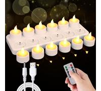 Bougie LED avec Station de Charge, Lot de 12 Bougie LED Rechargeable Bougie avec Télécommande, 12 Tasses mat, Minuteur Flamme Vacillante, pour Mariage, Halloween (12 Bougies de Thé)