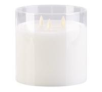 Bougie LED - BRITESTA - 3 mèches - Cire véritable - Photophore en verre - Blanc