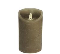 Bougie LED cire véritable avec minuterie mèche vacillante Taupe hauteur 12.5cm