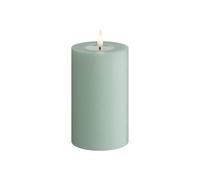 Bougie LED d'intérieur avec flamme réaliste sur un miroir en cire véritable - lumière blanche chaude (Largeur : 7,5 cm *. Hauteur : 12,5 cm, Vert Salvie)