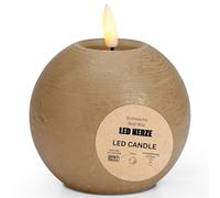 Bougie LED en cire véritable avec fonction minuterie et télécommande - Bougie réaliste flamme vacillante blanc chaud Ø 10 x 9 cm - Bougie électrique beige comme décoration de table confortable