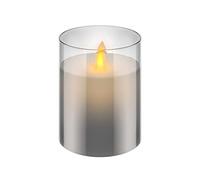 Bougie LED en cire véritable en verre fumé Ø7,5x10cm, minuteur