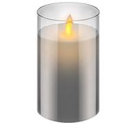 goobay 60371 Bougie LED en cire véritable dans un verre / 12,5cm de haut/Bougies sans flamme avec flamme mobile/Bougies à piles/Décoration de table LED/Bougies LED avec minuterie/Gris