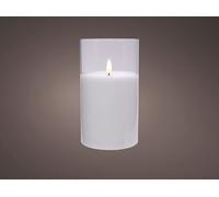 Bougie LED en verre avec minuterie 7,5x11cm cire blanche / blanc chaud