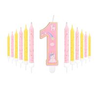 Bougie licorne 1er anniversaire - Décoration de gâteau chiffre 1 rose pour fille sur le thème de la licorne