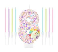 Bougie licorne colorée pour décoration de gâteau - Chiffre 8 rose brillant - Bougie d'anniversaire pour filles et bébés - 8e anniversaire - Fête de bain prénatale
