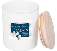 Bougie MagicHome, 8x11,3 cm, verre dépoli, parfum, jasmin, blanc