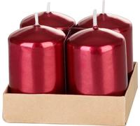 Bougie MagicHome Noël, 4x6 cm, cylindrique, paquet de 4, rouge, effet métallique, Avent