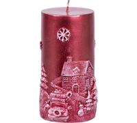 Bougie MagicHome Noël, 7x12,5 cm, cylindrique, rouge, avec paysage 3D