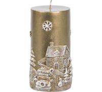Bougie MagicHome Noël, 7x12,5 cm, or, avec paysage 3D