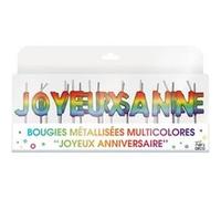 Bougie métallisée Joyeux Anniversaire 18 lettres en multicolore sur pique REF/BJAMM multicolore métallique G