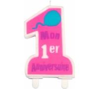 Bougie "Mon Premier Anniversaire" 9cm Rose Rose G