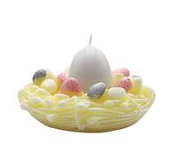 Bougie nid de Pâques, bougie dans un nid de Pâques, en cire, blanche, nid jaune, emballage cadeau avec nœud rose, 13 x 7 cm