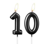 Bougie noire nacrée en forme de chiffre 10, belle décoration de gâteau d'anniversaire noire étincelante pour homme et femme