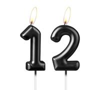 Bougie noire nacrée en forme de chiffre 12, belle décoration de gâteau d'anniversaire noire étincelante pour homme et femme