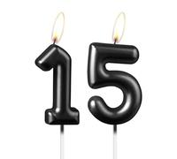 Bougie noire nacrée en forme de chiffre 15, belle décoration de gâteau d'anniversaire noire étincelante pour homme et femme