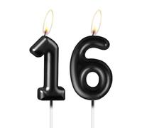 Bougie noire nacrée en forme de chiffre 16, belle décoration de gâteau d'anniversaire noire étincelante pour homme et femme
