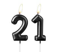 Bougie noire nacrée en forme de chiffre 21, belle décoration de gâteau d'anniversaire noire étincelante pour homme et femme