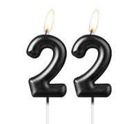 Bougie noire nacrée en forme de chiffre 22, belle décoration de gâteau d'anniversaire noire étincelante pour homme et femme