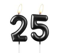 Bougie noire nacrée en forme de chiffre 25, belle décoration de gâteau d'anniversaire noire étincelante pour homme et femme