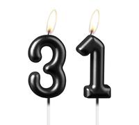 Bougie noire nacrée en forme de chiffre 31, belle décoration de gâteau d'anniversaire noire étincelante pour homme et femme