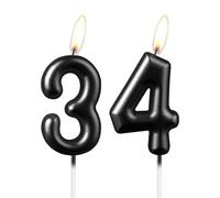 Bougie noire nacrée en forme de chiffre 34, belle décoration de gâteau d'anniversaire noire étincelante pour homme et femme