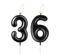 Bougie noire nacrée en forme de chiffre 36, belle décoration de gâteau d'anniversaire noire étincelante pour homme et femme