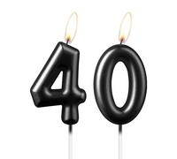Bougie noire nacrée en forme de chiffre 40, belle décoration de gâteau d'anniversaire noire étincelante pour homme et femme