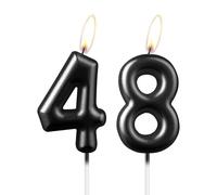 Bougie noire nacrée en forme de chiffre 48, belle décoration de gâteau d'anniversaire noire étincelante pour homme et femme