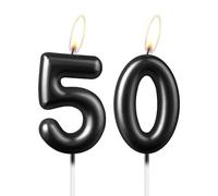 Bougie noire nacrée en forme de chiffre 50, belle décoration de gâteau d'anniversaire noire étincelante pour homme et femme