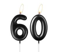 Bougie noire nacrée en forme de chiffre 60, belle décoration de gâteau d'anniversaire noire étincelante pour homme et femme