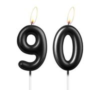 Bougie noire nacrée en forme de chiffre 90, belle décoration de gâteau d'anniversaire noire étincelante pour homme et femme