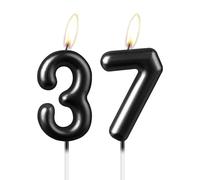 Bougie Noire Perle Numéro 37, Magnifique Décoration de Gâteau pour Fête, Décoration de Gâteau d'Anniversaire Scintillante Noire pour Femmes et Hommes