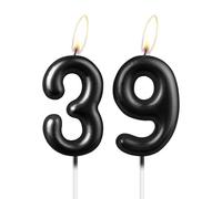 Bougie Noire Perle Numéro 39, Magnifique Décoration de Gâteau pour Fête, Décoration de Gâteau d'Anniversaire Noire Scintillante pour Femmes et Hommes