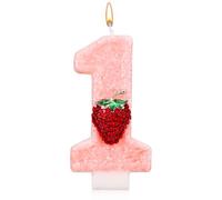 Bougie Numéro 1 à la Fraise, Jolie Bougie Numéro un à la Baie Décoration de Gâteau sur le Thème de la Fraise Fournitures pour Décoration de Premier Anniversaire de Mariage de Fête Prénatale