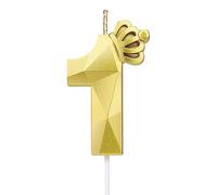 Bougie numéro 1, grande bougie d'anniversaire de 7,6 cm avec couronne 3D exquise conçue pour décorations de gâteau pour anniversaire de mariage,réunions d'anniversaire (Or-1)