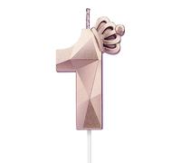 Bougie numéro 1, grande bougie d'anniversaire de 7.6 cm avec couronne 3D exquise conçue pour décorations de gâteau pour anniversaire de mariage, réunions d'anniversaire, décoration de fête (Rose-1)