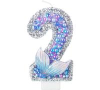 Bougie Numéro 2 d'Anniversaire, Bleu Purple Bougies d'Anniversaire Sirène Bougie Chiffres,Décorations de Anniversaires Gâteaux pour Enfants Adulte pour Anniversaire Fête sur le Thème de la Sirène